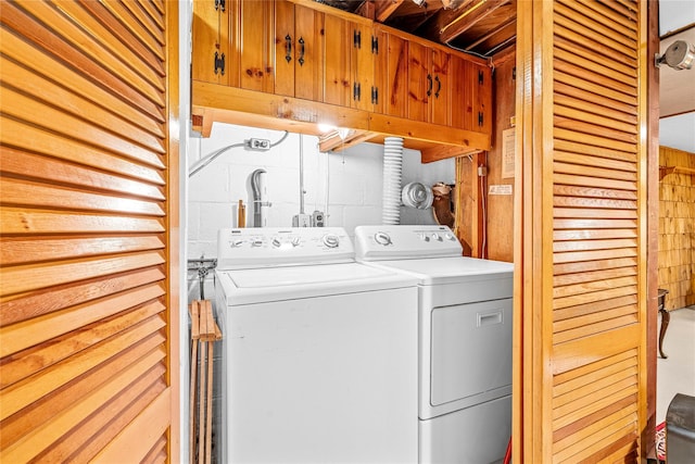 63 Lexington Dr, Croton-On-Hudson, NY 10520 - laundry room featuring washing machine and clothes dryer and concrete block wall
