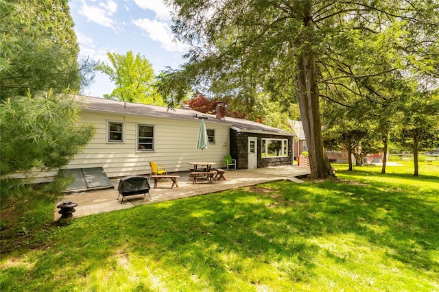 63 Lexington Dr, Croton-On-Hudson, NY 10520 - rear view of property with a lawn, a patio, and a chimney
