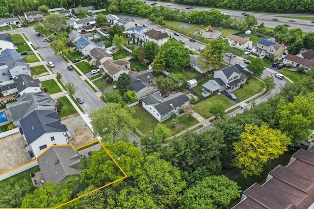 aerial perspective of suburban area with property parcel outlined