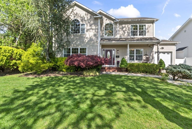 view of front of home featuring an attached garage and a front yard