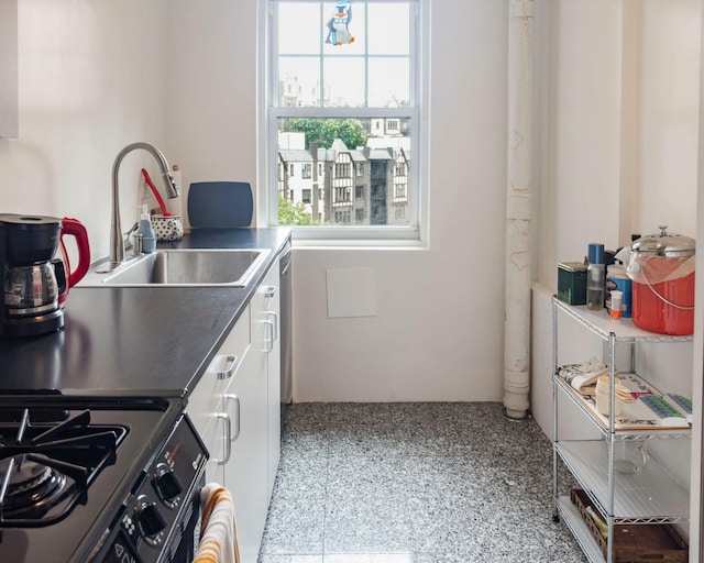 160 Cabrini Blvd Unit 62, New York Manhattan, NY 10033 - kitchen featuring a sink, healthy amount of natural light, range with gas stovetop, and white cabinetry