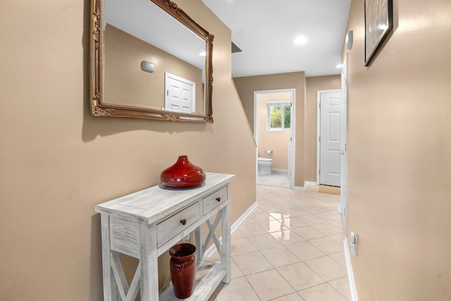 1303 Eagles Ridge Rd, Brewster, NY 10509 - hall with light tile patterned floors, baseboards, and recessed lighting