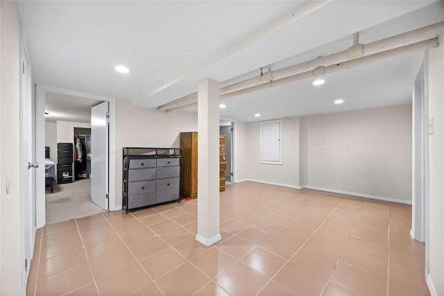 175 N Columbus Ave, Freeport, NY 11520 - finished below grade area featuring baseboards, recessed lighting, and tile patterned floors