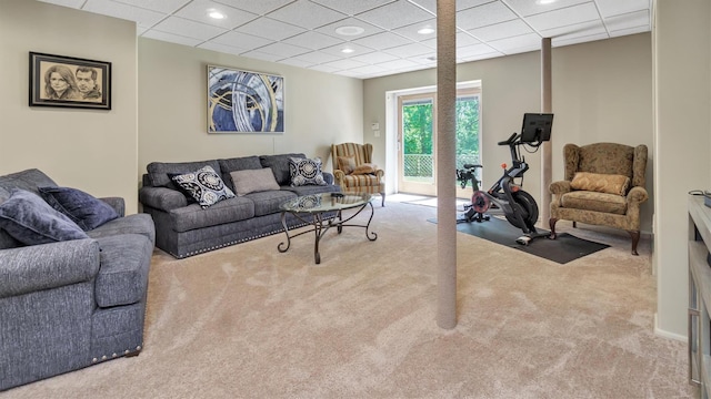 12 Sunset Path, Port Jefferson, NY 11777 - carpeted living room with recessed lighting and a paneled ceiling