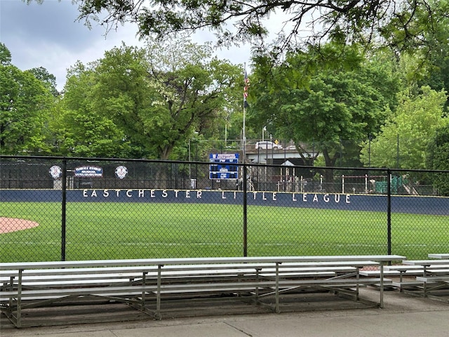 view of home's community featuring fence