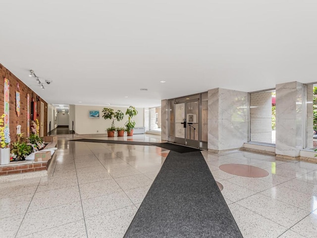 building lobby with recessed lighting