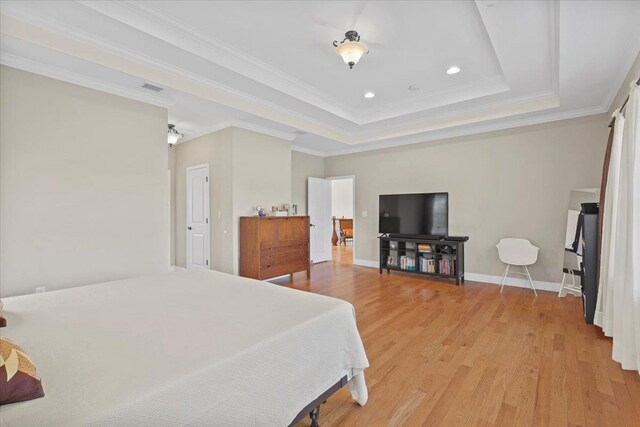 8 Tanyas Ct, Monroe, NY 10950 - bedroom with light wood-type flooring, recessed lighting, baseboards, a raised ceiling, and ornamental molding