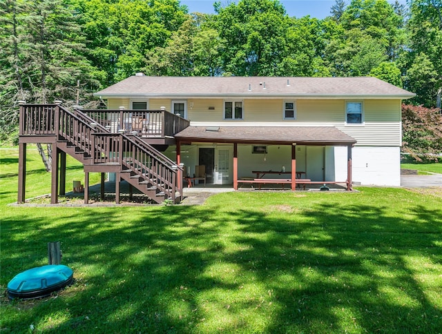 184 Cedar Valley Rd, Poughkeepsie, NY 12603 - back of property with stairs, a deck, a yard, and a patio area