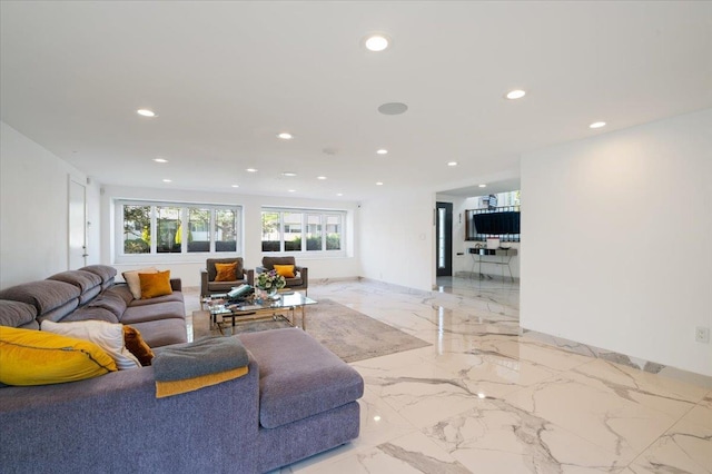 862 Fanwood Ave, North Woodmere, NY 11581 - living room featuring recessed lighting and light marble finish floors