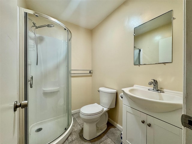 8 Ebury, Middletown, NY 10940 - bathroom featuring a stall shower, tile patterned floors, toilet, vanity, and baseboards