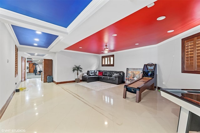 building lobby featuring crown molding and recessed lighting