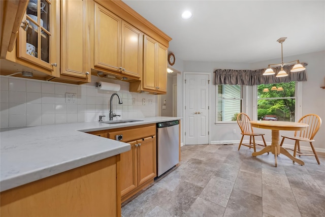 701 Pheasant Woods Rd, Briarcliff Manor, NY 10510 - kitchen with dishwasher, a sink, tasteful backsplash, light countertops, and baseboards