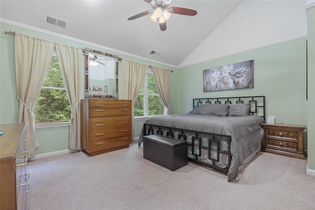 701 Pheasant Woods Rd, Briarcliff Manor, NY 10510 - carpeted bedroom featuring baseboards, ceiling fan, and high vaulted ceiling