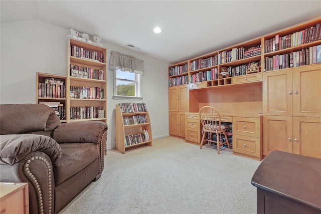 701 Pheasant Woods Rd, Briarcliff Manor, NY 10510 - living area with light carpet, recessed lighting, and vaulted ceiling