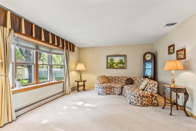 359 Old Bridge Rd, East Northport, NY 11731 - carpeted living area featuring baseboard heating and baseboards