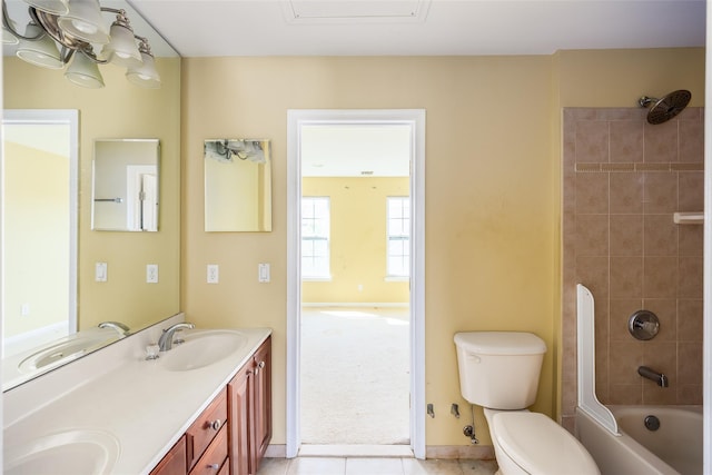 33 Avolet Ct, Mount Sinai, NY 11766 - full bath with toilet, washtub / shower combination, double vanity, baseboards, and tile patterned flooring