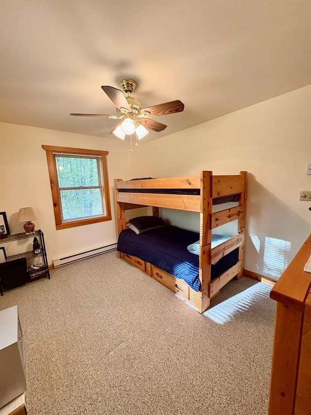 456 Anderson Rd, Parksville, NY 12768 - bedroom with a baseboard heating unit, carpet floors, and a ceiling fan