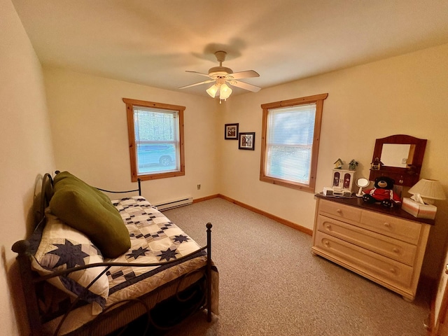 456 Anderson Rd, Parksville, NY 12768 - carpeted bedroom featuring baseboard heating, ceiling fan, and baseboards