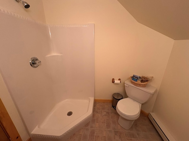 456 Anderson Rd, Parksville, NY 12768 - full bath with a baseboard heating unit, a shower, toilet, and baseboards