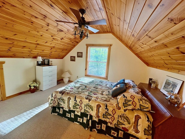 456 Anderson Rd, Parksville, NY 12768 - bedroom featuring carpet flooring, wooden ceiling, vaulted ceiling, ceiling fan, and baseboards