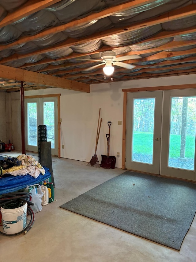 456 Anderson Rd, Parksville, NY 12768 - basement featuring french doors, healthy amount of natural light, and a ceiling fan