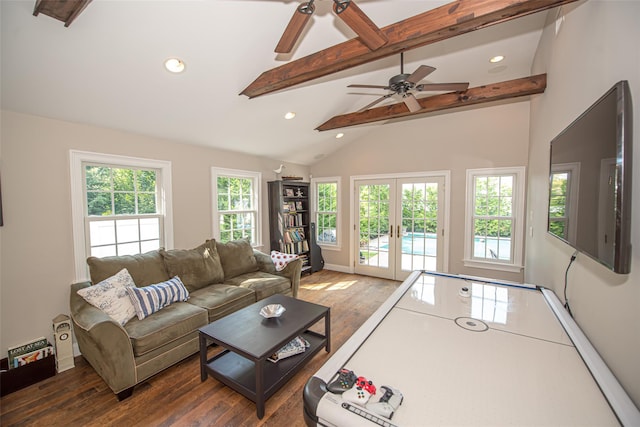 184 Dorothy Rd, West Islip, NY 11795 - living room with ceiling fan, french doors, wood-type flooring, healthy amount of natural light, and recessed lighting