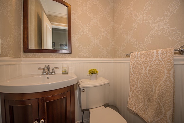 184 Dorothy Rd, West Islip, NY 11795 - half bath with wallpapered walls, wainscoting, vanity, and toilet