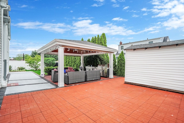 248 44th St, Lindenhurst, NY 11757 - fenced backyard featuring an outdoor living space, a gazebo, and a patio