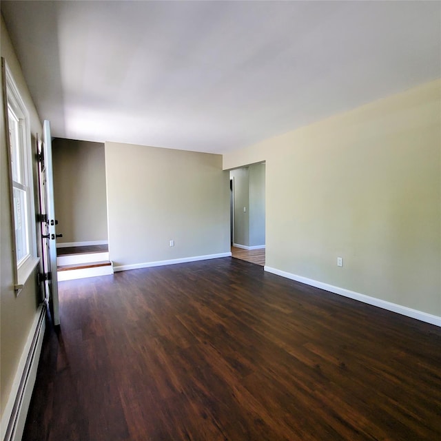 111 Cream St, Poughkeepsie, NY 12601 - empty room featuring baseboard heating, dark wood-style flooring, and baseboards