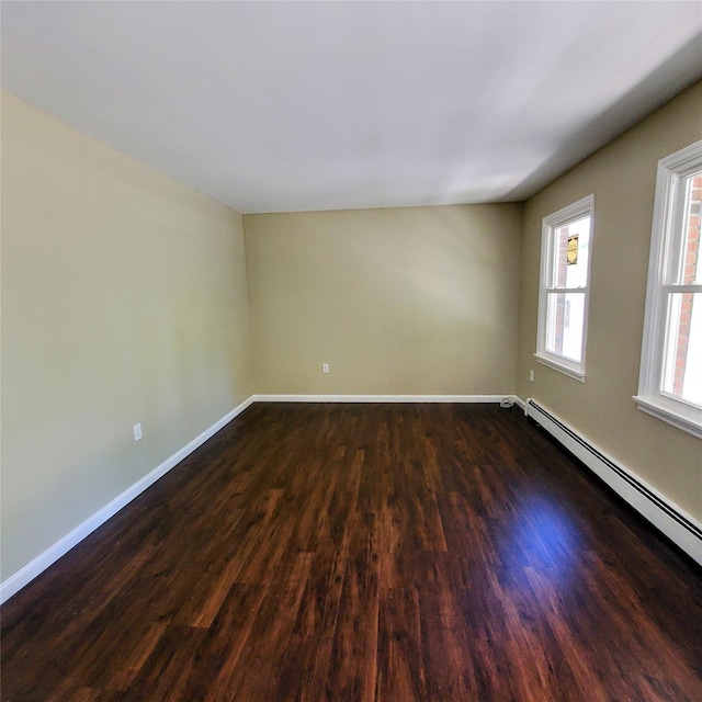 111 Cream St, Poughkeepsie, NY 12601 - empty room with dark wood-type flooring, baseboards, and a baseboard radiator