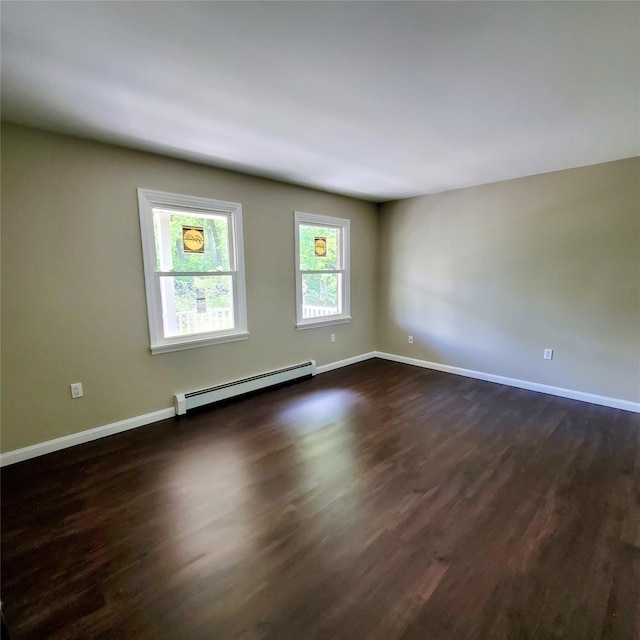 111 Cream St, Poughkeepsie, NY 12601 - unfurnished room with baseboard heating, dark wood-style floors, and baseboards