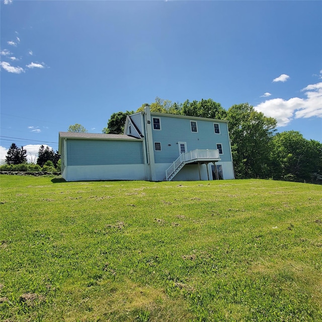 111 Cream St, Poughkeepsie, NY 12601 - rear view of property featuring stairs, a yard, and a wooden deck