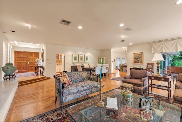 1314 Everit Pl, Hewlett Harbor, NY 11557 - living room featuring light wood-style flooring and recessed lighting