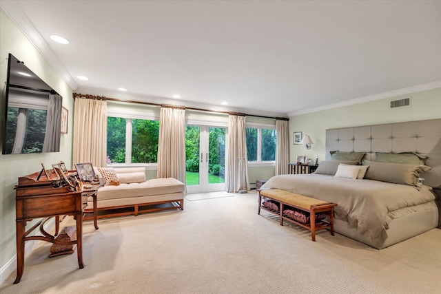 1314 Everit Pl, Hewlett Harbor, NY 11557 - bedroom with crown molding, carpet, multiple windows, and recessed lighting