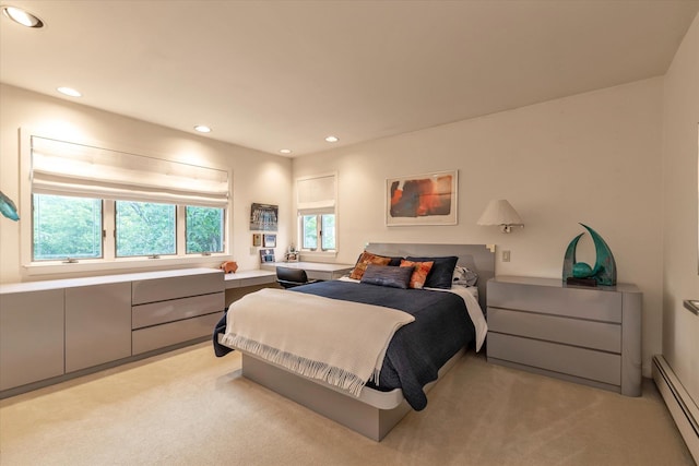 1314 Everit Pl, Hewlett Harbor, NY 11557 - bedroom with a baseboard radiator, light carpet, and recessed lighting