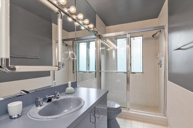 1314 Everit Pl, Hewlett Harbor, NY 11557 - bathroom with a stall shower, toilet, vanity, and healthy amount of natural light