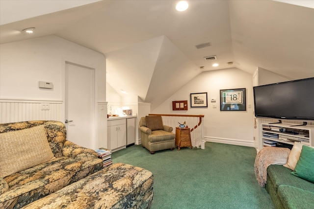 1314 Everit Pl, Hewlett Harbor, NY 11557 - carpeted living area with lofted ceiling and recessed lighting