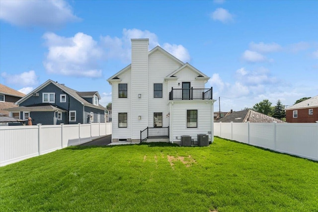 42 Second St, Extension, Glen Cove, NY 11542 - back of house featuring a balcony, a chimney, and central air condition unit