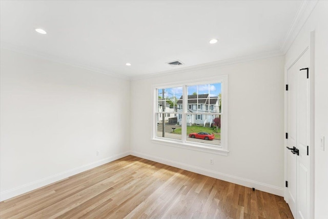 42 Second St, Extension, Glen Cove, NY 11542 - empty room with ornamental molding, baseboards, light wood-type flooring, and recessed lighting