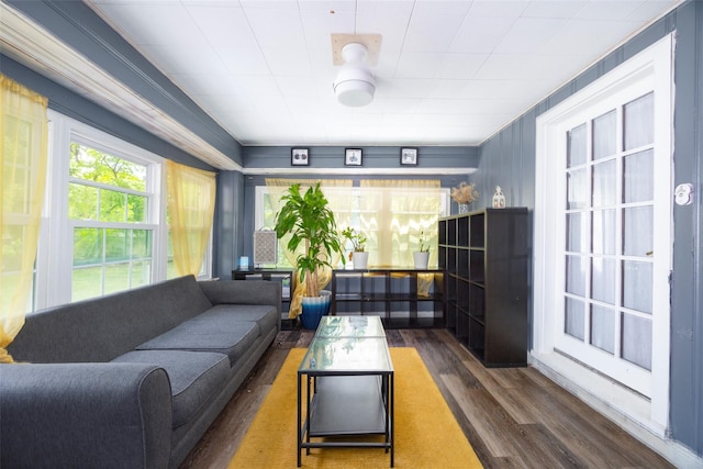 living room with wood finished floors