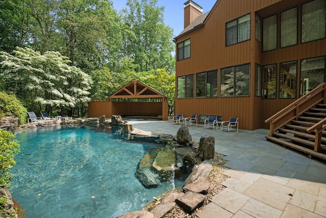 5 Ponds Ln, Purchase, NY 10577 - outdoor pool with a gazebo, a patio, stairway, and a hot tub
