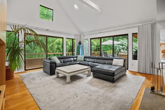 5 Ponds Ln, Purchase, NY 10577 - living area with high vaulted ceiling, plenty of natural light, light wood-style flooring, and recessed lighting