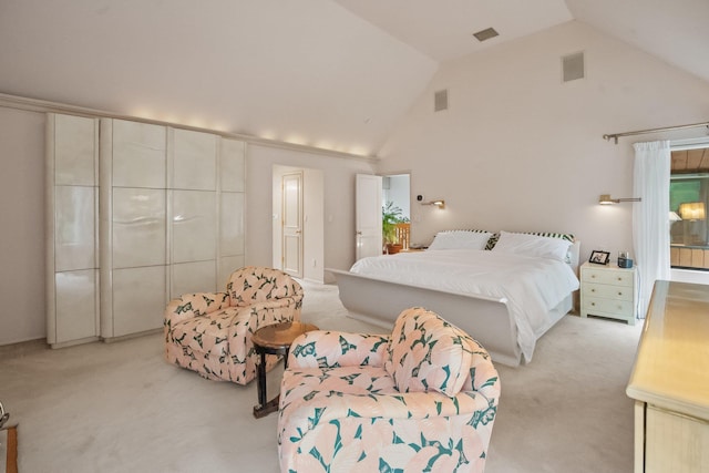 5 Ponds Ln, Purchase, NY 10577 - bedroom featuring light colored carpet and high vaulted ceiling