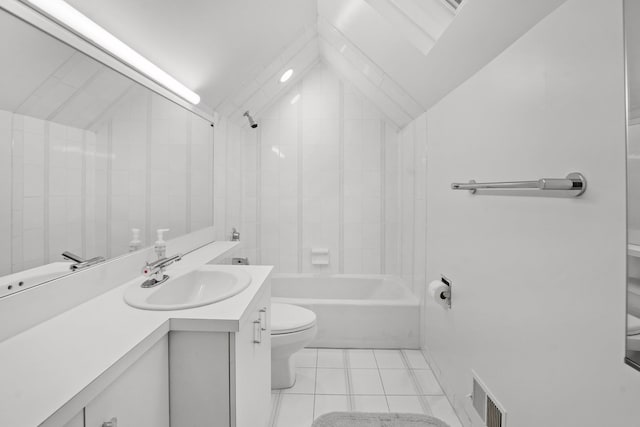 5 Ponds Ln, Purchase, NY 10577 - full bathroom with vaulted ceiling, vanity, tile patterned flooring, and shower / washtub combination