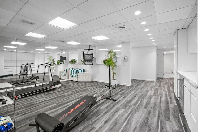 5 Ponds Ln, Purchase, NY 10577 - exercise room featuring wood finished floors, recessed lighting, and a paneled ceiling