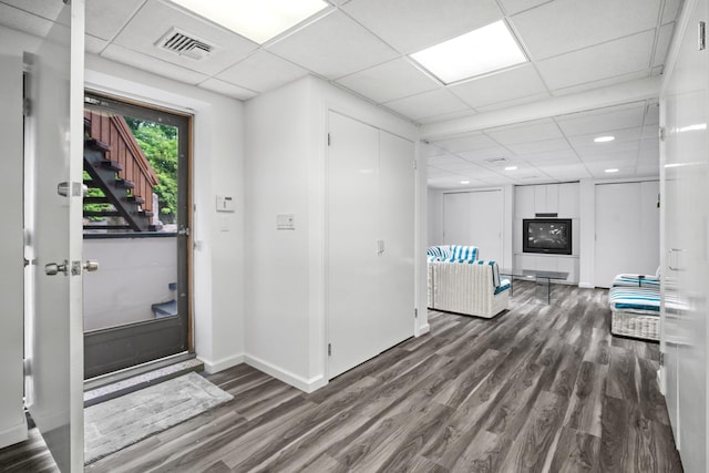 5 Ponds Ln, Purchase, NY 10577 - entrance foyer with a drop ceiling, wood finished floors, recessed lighting, and stairs