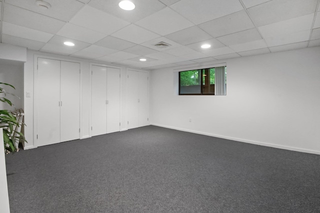 5 Ponds Ln, Purchase, NY 10577 - spare room with dark carpet, a smoke detector, recessed lighting, and a paneled ceiling