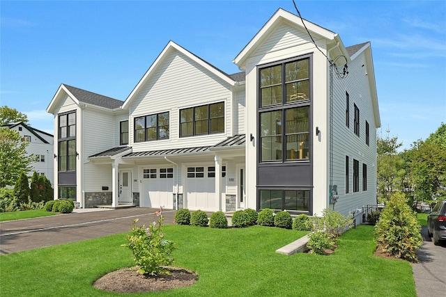 88 Orchard Ave Unit B, Rye, NY 10580 - view of front facade with a standing seam roof, an attached garage, a front lawn, driveway, and metal roof