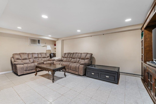 42 Macarthur Ave, Plainview, NY 11803 - living area with recessed lighting, light tile patterned floors, and a wall mounted AC