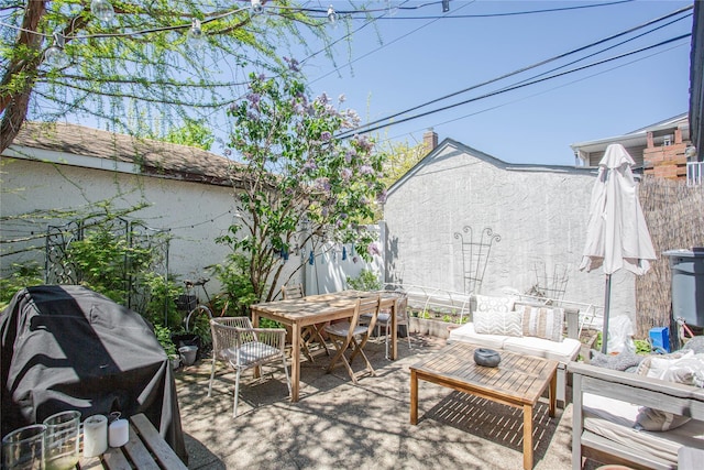 445 W Walnut St, Long Beach, NY 11561 - view of patio with outdoor dining space, a grill, and an outdoor living space
